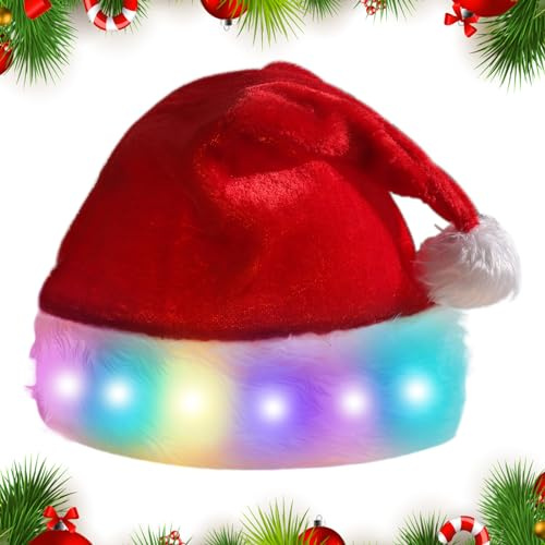 Aicharynic LED Weihnachtsmütze, Erwachsene Nikolausmütze Rot Mit Farbigen LED-Lichtern, Plüsch Weihnachtsmütze Für Partys, Feiertage Und Neujahrsgeschenk