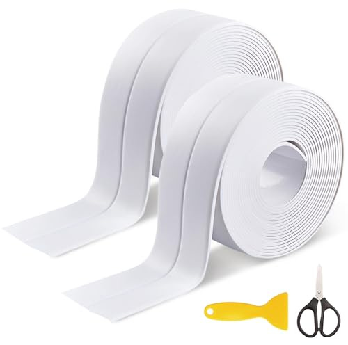 AYNKH 2 rouleaux de joint de bain, auto - adhésif blanc Seal avec étanchéité à la moisissure pour salle de bains, simple scellé avec mini - pelle ciseaux pour baignoire, WC, coin mur, cuisine, sol
