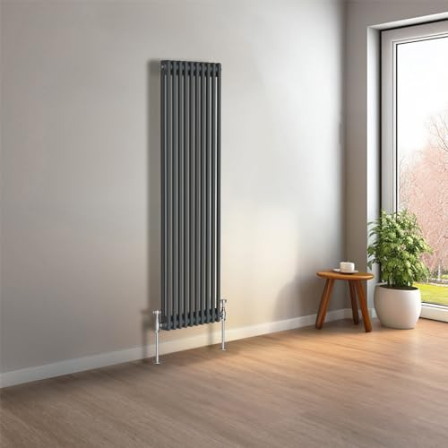 NRG Radiatore verticale tradizionale in ghisa, 1500 x 470 mm, colore: antracite, perfetto per bagno, cucina, soggiorno, doppio pannello
