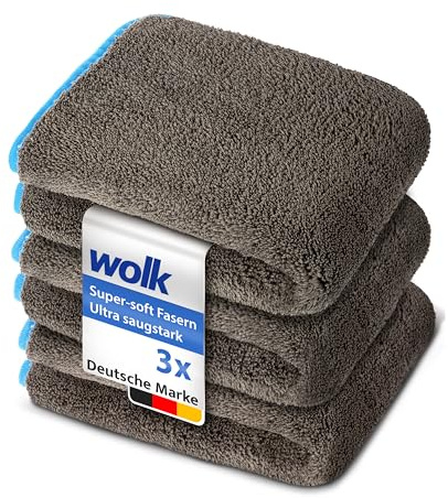 wolk Auto Trockentuch 3er Set 1200 GSM, Mikrofasertuch Auto 40x40 cm | | 1200 GSM Premium-Mikrofaser. Fusselfrei, lackschonend und streifenfrei in Grau/Türkis.