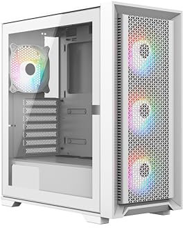 iONZ KZ22 V2 PC Gaming Case - ATX Hinged Tempered Glass - High Airflow - Front I/O USB Type-C (With 4 ARGB PWM Fans) White