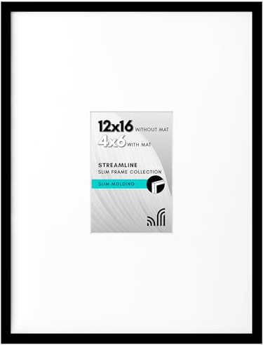 Americanflat 12x16 Picture Frame in Black - Use as 4x6 Picture Frame with Mat or 12x16 Frame Without Mat - Thin Border Photo Frame with Plexiglass Cover - Vertical or Horizontal Wall Display