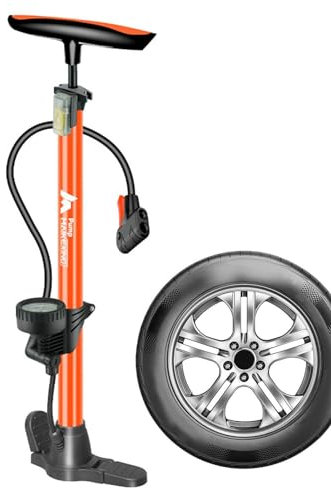 Standpumpe mit Messgerät, Pumpe mit beiden und, Hochdruckmesser Inflator Luftpumpe, Tragbare Luftpumpe Fußpumpe für Autoreifen, Rennräder, Mountainbikes und Bälle