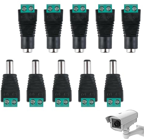 5 paia di connettori di alta qualità da 2,1 x 5,5 mm, 12 V maschio femmina CC, connettore di alimentazione con terminale a vite, adattatore per presa per telecamere di sicurezza CCTV, strisce luminose