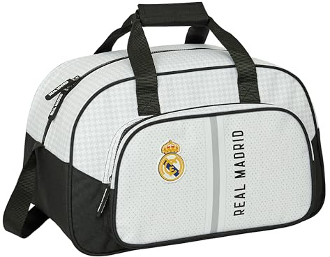 SAFTA Real Madrid 1ère équipe 24/25 Sac de Sport, idéal pour Enfants de différents âges, Confortable et Polyvalent, qualité et résistance, 40 x 23 x 24 cm, Blanc/Gris, Blanc/Gris, Estándar,