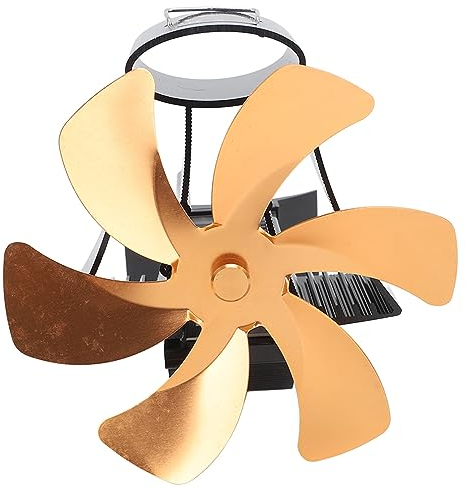Kaminventilator, Kaminventilator, Aluminiumlegierung, 6 Flügel, Thermischer Ofenventilator, Kochfeldventilator für Rohre, Dunstabzugshaubenventilator für Hinterhofkamin (Gold)