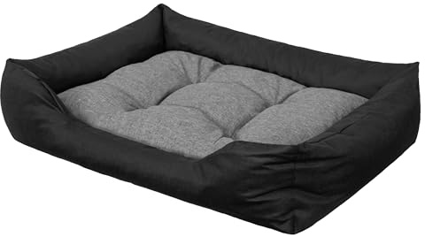 PillowPrim Hundebett - katzenkorb - Hundekissen in Leinenopti - Hundekissen für Minihund - erhöhte Ränder EInfach zu reinigen, S, 67x54 cm, Graphit