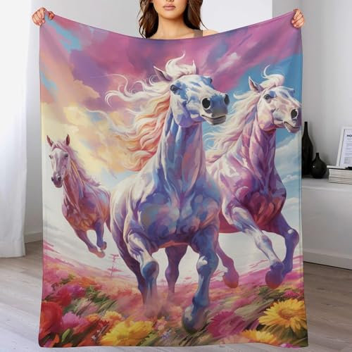 Pferd Wolldecke – Flauschige Und Warme Decke Für Ihr Sofa, Ideal Für Gemütliche Herbst- Und Winterabende 100×130cm