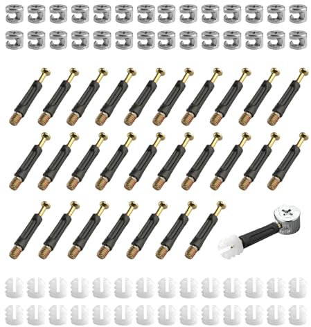 46 Sets(138 Pcs) Furniture Hardware Fittings: M15 Eccentric Cam Lock Nut for Furniture Fittings, Furniture Screws Dowels M6x40mm, Pre-Inserted Nuts, Cam Bolts for Drawer Wardrobe Cabinet Connectors