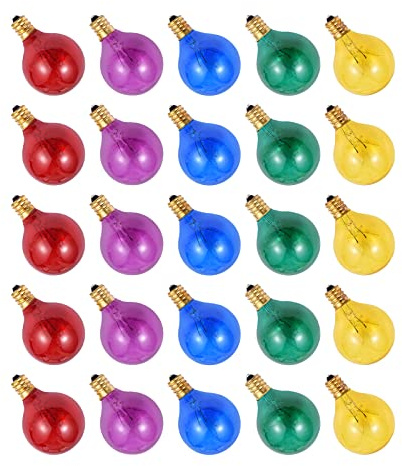 ERYUE Light Bulb,25 PZ G40 Lampadina al Tungsteno Sostituzione 5 Colori 7 W 220-240 V Globo Lampadina E12 Base Lampadine per Patio Casa Decorazione della Festa Nuziale