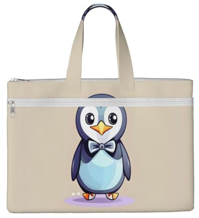 SDEGTHO Cute Penguin Prints Zippered Document Bag With Handle For Carrying Paper Files Books Filing Folder