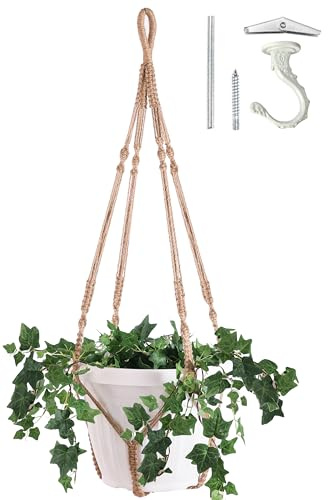 Shineloha XXL Makramee-Pflanzgefäß, 140 cm, groß für 38,1 cm große Töpfe (extra groß) + Swag-Haken, extra großer hängender Übertopf für Zimmerpflanzen, kein Topf/Pflanze im Lieferumfang enthalten (XXL