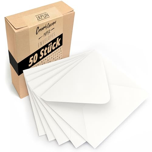 Japun - quadratische Briefumschläge (50 Stück) - 150 x 150 mm, weiß | Kuvert aus 120 g/m² Papier, Umschlag mit Nassklebung ohne Fenster, für Einladungen zum Beschriften und Bedrucken