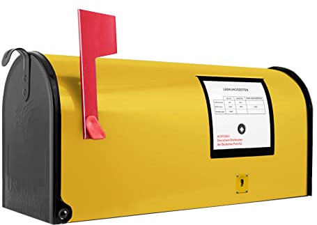 banjado Amerikanischer Briefkasten - US Mailbox/Letterbox mit Motiv Motiv Briefkasten Gelb 51x22x17cm - Postkasten Stahl aus Amerika – Briefkasten amerikanisch schwarz pulverbeschichtet