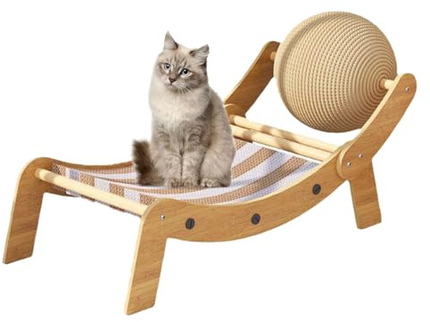 Rascador Lounge para Gatos,Hamaca Cama Rascador con Bola Juguete - Cama Elevada para Exteriores Terraza Balcón Playa Sol Relax Mascotas