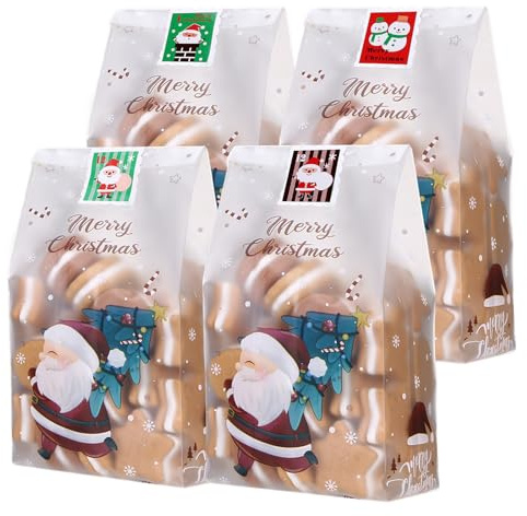 Kekstüten Weihnachten - 50 Stück Weihnachten Cellophantüten - Transparente Plätzchentüten - Zellophantüten zum Befüllen - Durchsichtige Gebäcktüten - Bodenbeutel für Plätzchen Süssigkeit Geschenke