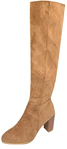 Stivale da donna Tacco - Stivali alti da donna con tacco alto al ginocchio Camoscio Stivali in pizzo Vintage Texani Stivali alti tinta unita Stivali alti da mezza stagione Stivali lunghi equitazione
