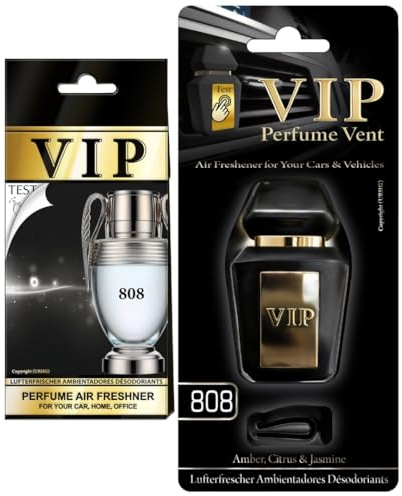 Deodorante per auto VIP Profumo Vent 808 | Profumo Paco Invictos | Aroma Ambra, Agrumi e Gelsomino | Diffusore di griglia | Lunga durata | Stile Premium