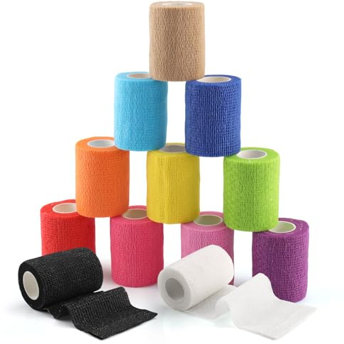 Foydream 12 Rotoli Grip Tape, Benda Elastica Coesiva 7,5cm x 4,5m per Tape Crossfit, Mani, Piedi, Ginocchia, Sportivi, Polso, Caviglia, Benda per Cani, Bendaggio Coesivo