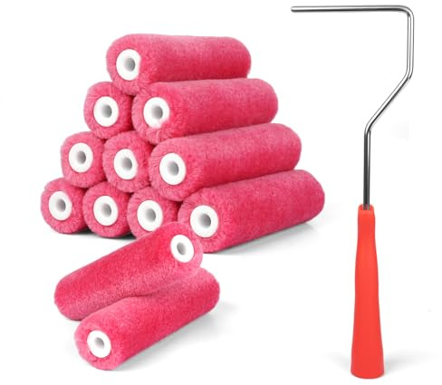 RAWILL Mohair Paint Roller 4 Inch,12 Pack Small Paint Roller Kit with Frame,Lint-Free & Shed-Resistant,Ideal for Painting, Door,Wood,Cabinets,Corners and Walls