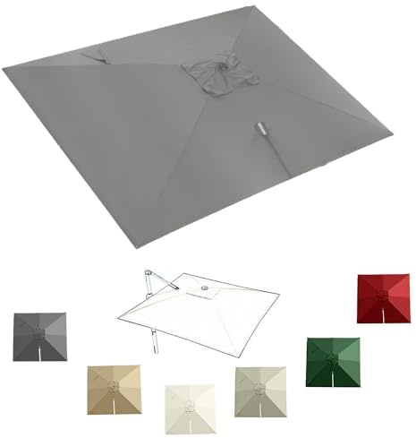 Housse de rechange carrée pour parasol déporté de 3 m, tissu résistant à la décoloration – 8 baleines – Gris – 3 x 3 m