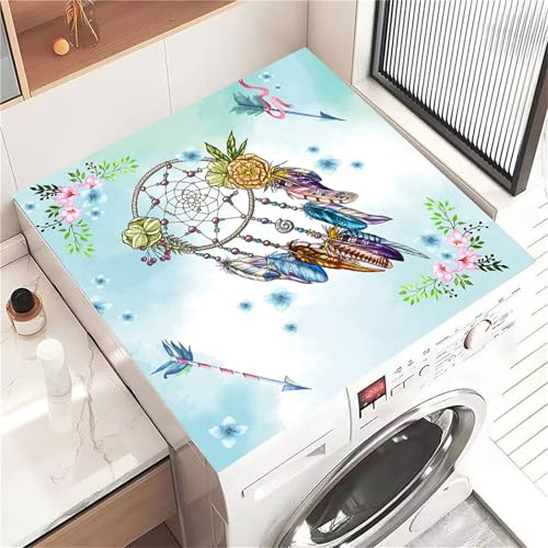 Highdi Housse de Protection pour Machine à Laver Top Attrape-Rêves à Souhaits, Coussin de Machine à Laver Antidérapant, Tapis de Protection pour Dessus Sèche-Linge Séchage Rapide (Vert 1,60x60cm)