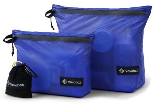 Vavabox Lightweight Toiletry Bags for Travel, Wash Bag Set Compact (Blue) | Nylon Waterproof Travel Essentials Zipper Pouch for Camping Gym