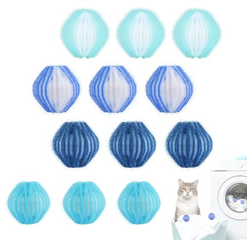 Lot de 12 boules anti-peluches réutilisables pour machine à laver, pour enlever les poils d'animaux et les poils de chat, pour l'entretien du linge, accessoire pratique pour machine à laver, bleu