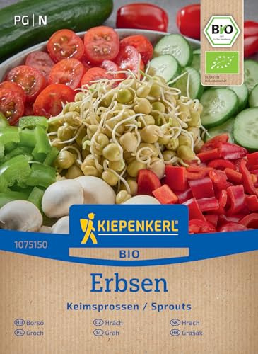 Kiepenkerl BIO Keimsprossen-Saat Erbsensamen 1075150, Keimsprossensaat | Knackig-süßlicher Geschmack, ganzjährige Anzucht, aromatisch