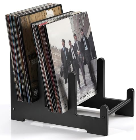 Schallplattenständer Holz Schwarz Stufen Vinyl Halter Aufbewahrung Regal | für Schallplatten Zeitschriften Bücher 37x27x24cm Schallplatten Aufbewahrung