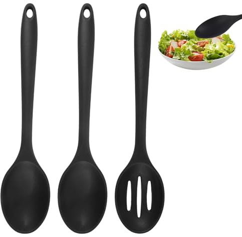 Cucchiaio Silicone Cucina, 3 Pezzi, 27,2 × 5,8 cm, Manico Lungo | Antiaderenti, Senza BPA, Lavabili in Lavastoviglie, Per Cucinare, Cuocere, Mescolare