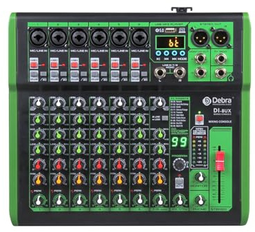 DJ-Mixer, Mixer DJ-Konsole mit 99DSP Digitaleffekt 48 V Phantomspeisung USB MP3 for PC-Aufnahme(DI-8UX 8 Channels)