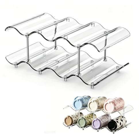runyuanshuo Botellero Vino, Organizador Nevera, Botellero, Wine Rack Organizador Frigorifico Botellero Transparente de Doble Capa con Diseño Ondulado para Encimera Nevera Bodega
