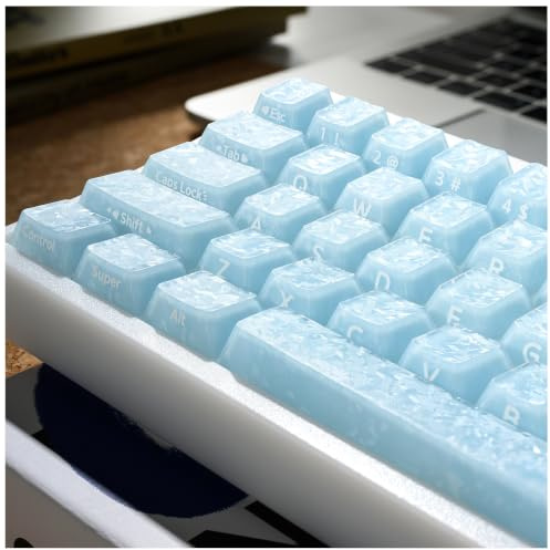 GMKWTL XVX Frost Jelly Keycaps, Forged Carbon-Look Keyboard Keycaps, Cherry Profile 126 Keys Keycap Sets for Mechanical Keyboard with MX Switches(Blue)