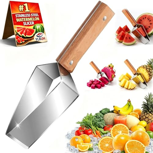 Stainless Steel Watermelon Slicer, 2026 New Triangle Watermelon Cutter, Fruits Slicer Cutter Tool with Wooden Handle for Watermelon, Cantaloupe, Honeydew and More, Summer Kitchen Essential (1PC)