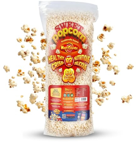 MacCorns - Traditional Sweet Popcorn 3kg | Bulk Pack | Pre-Popped | Allergen Free | 60 Servings | Hospitality, Schools, Weddings, Events, Corporate, Movie Night | Freshly Popped in UK