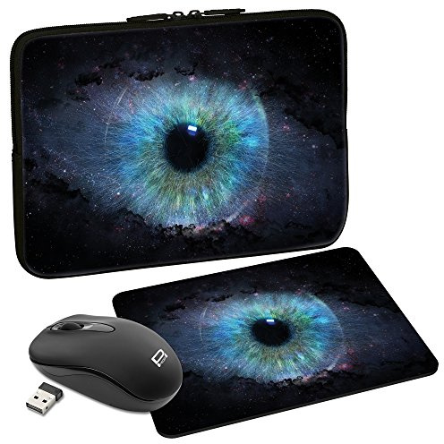 PEDEA Design Tablet PC Tasche 10,1 Zoll (25,6cm) mit Mauspad und schnurloser Maus, Space Eye