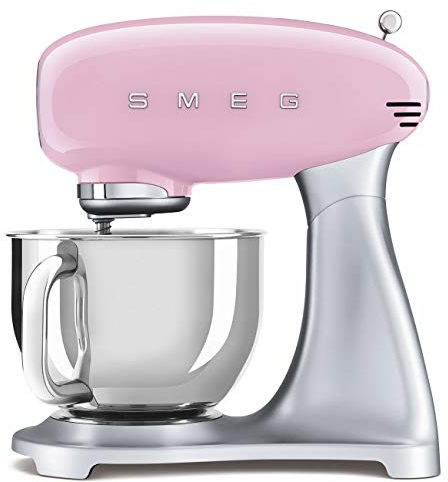 Smeg, Impastatrice Planetaria SMF02PKEU, 10 Velocità, Smooth Start, Ciotola da 4,8 L, Sicurezza Blocco Motore, Frusta Filo, Frusta Piatta, Gancio e Coperchio Versatore in Dotazione, 800W, Rosa