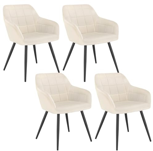 WOLTU Esszimmerstühle 4er Set, Küchenstühle gepolstert mit Armlehnen | Sitzfläche aus Samt, Metallbeine, für Wohnzimmer Küche Esszimmer, Cream