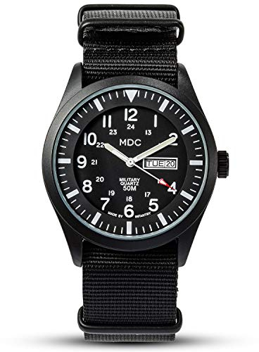 Infantry Herren Armbanduhr Feld Militär Uhren für Männer Analog Schwarz Taktische Outdoor Sport Arbeit Armbanduhr Wasserdicht Datum Tag 12/24 Stunden mit Armee Nylon Band, Schwarz, Militär