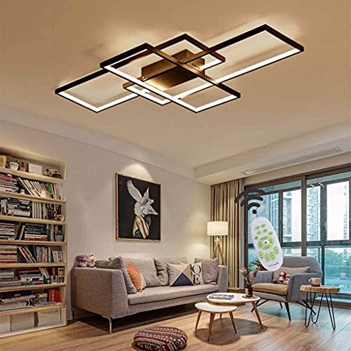 Jsz LED Dimmbare Deckenlampe Wohnzimmerlampe Mit Fernbedienung Moderne Minimalistische Deckenleuchte Kreative Metall Acryl Design Deckenleuchte Beleuchtung Schlafzimmer Dekor Lampe,Schwarz,90cm