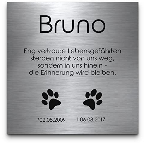 CHRISCK design Gedenkstein Grabstein aus V2A Edelstahl Grabplatte mit Gravur 20x20 cm Gedenktafel für Menschen oder Haustiere Hund Katze personalisiert Gedenkplatte Grabschmuck Andenken wetterfest