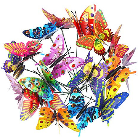 DERAYEE 24 Pieces Garden Butterflies Stakes Double-deck Butterflies Ornaments for Yard Patio Party Halloween Christmas Decorations