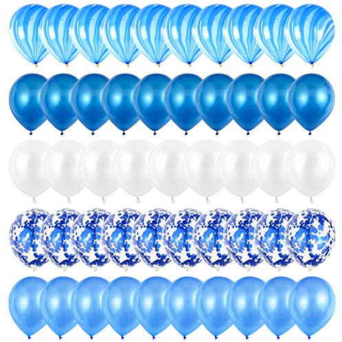Luftballons Blau, 60 Stück Ballons Blau, Blaue Geburtstags ballons, Luftballons Blau Weiss, Latex Luftballon für Geburtstagsdeko Jungen, Babyparty, Hochzeit, Deko Taufe