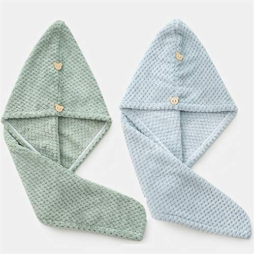 ZZDH Hair Towel 2 Pack Bamboo Charcoal Fiber Hair Drying Towel Hat Bath Shower Head Turban Wrap Absorbent Quick Dry Hair Towels Cap For Women (Color : A 2pcs)