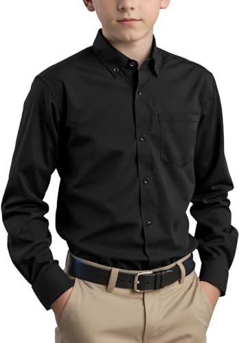 Spring&Gege pojkar långärmad uniform bomull twill button-down-skjorta för barn (3-14 år)
