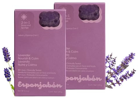 T.Taio Esponjabon Soap Sponge - Cleansing Shower Scrubber - Cleaning Bath Wash Scrub - Oil Removal - Massage & Lather Foot, Elbow, & Face - Bathroom Accessories - Fresh Lavender Scent