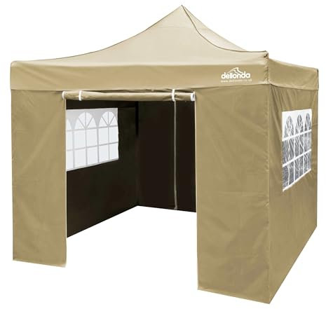 Dellonda Premium 2 x 2m Pop-Up Gazebo with Side Walls, Heavy Duty, PVC Coated, Water Resistant - Beige Canopy - DG160