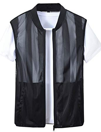 Flygo Men's Summer Casual Lightweight Breathable Mesh Cycling Travel Zip Vest Black-XL