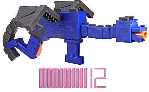 NERF Minecraft Ender Dragon Blaster, 4-Dart interner Clip, 12 Elite Foam Darts, Design inspiriert von Minecraft Mob im Spiel